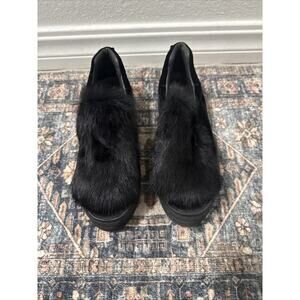 Women's‎ 6 36 Gabriella Michel Black Velvet Rabbit Fur Platform Slip On Sneaker